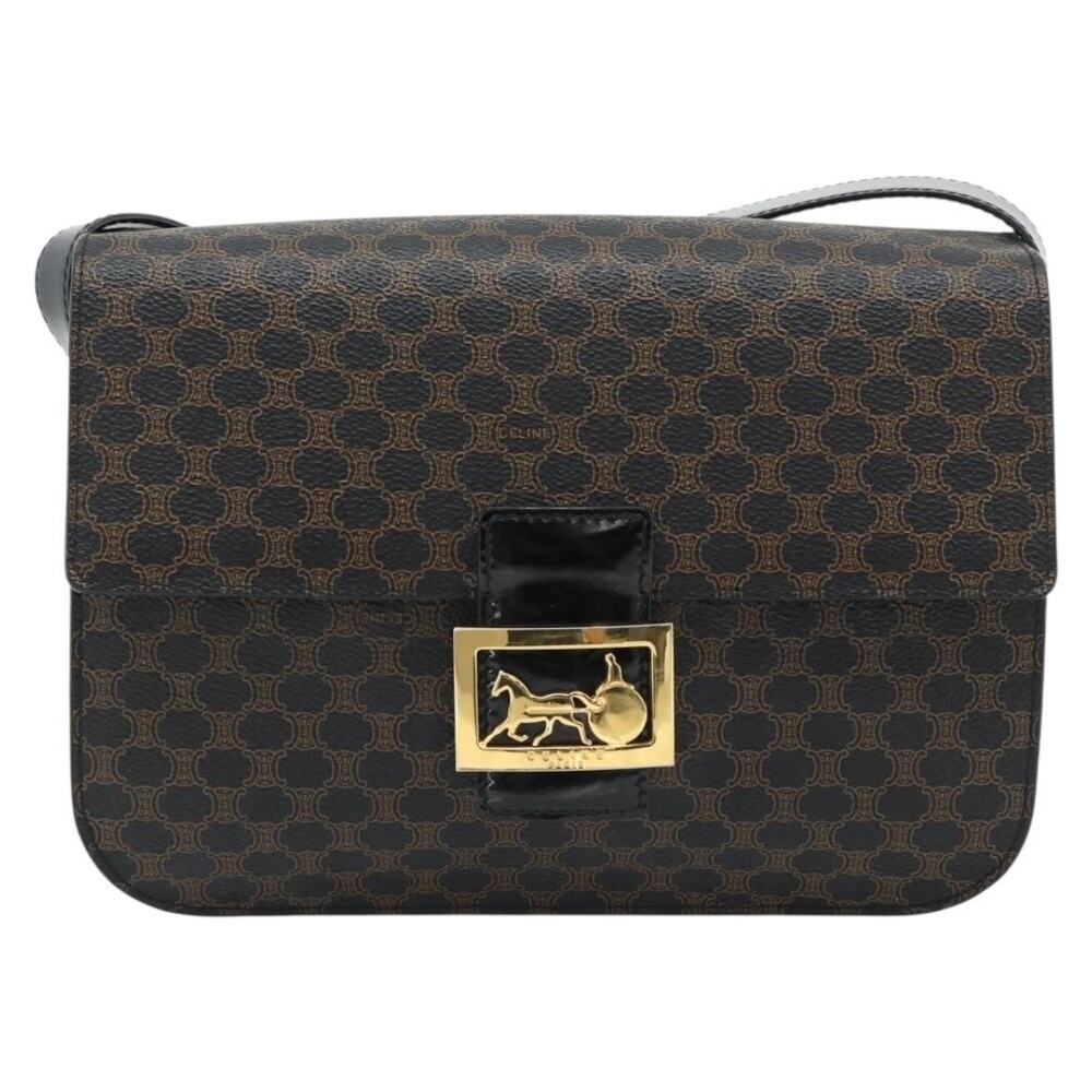 Celine Macadam Horse Carriage Shoulder Bag Black